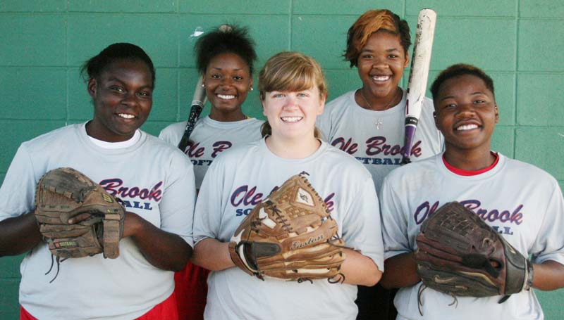 DAILY LEADER / MARTY ALBRIGHT / Brookhaven seniors (front from left) Chantel Quarles, Juliana Porter, Danielle Batteast; (back) Shoniece Smith and Keke Hill are ready to begin the 2014 slowpitch softball season. The Lady Panthers debut Aug. 9 in the Lawrence County Classic in Monticello.