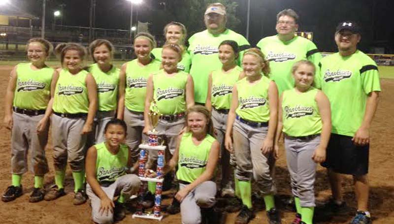 DAILY LEADER / Photo Submitted / Brookhaven All Stars 10U fastpitch softball team captured the tournament championship in a team appreciation tournament which was held in Byram on July 19th. Members of the team were (first row from left) Carson Hughey, Bailee Goodson; (middle row) Layla Woodall, Camryn Summerall, Parker McCaffrey, Julianna Frazier, Jona Hughes, Brooke Cade, Jena Hughes, Macy East; (back) Kayla Goodson, Robby Goodson, Michael Hughey and Blake East.