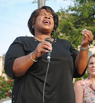 DAILY LEADER / JULIA V. PENDLEY / Lillian Lilly sang a hymn to the large crowd gathered in Railroad Park.
