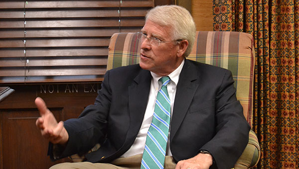 DAILY LEADER / RACHEL EIDE / U.S. Sen. Roger Wicker, R-Miss., talks about progress on recent legislation during a visit to The Daily Leader Monday. The senator is making his way around the state, visiting with community newspapers.