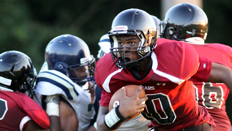 DAILY LEADER / JONATHON ALFORD / Lawrence County Sophomore Quarterback CharlTez Nunnery looks for an open receiver in Friday's jamboree against Franklin County.