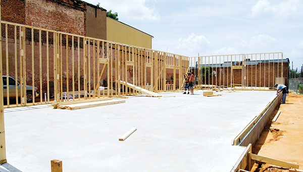 DAILY LEADER / RACHEL EIDE / Construction is moving along on the new Miller & White Inc. accounting office building at the corner of Monticello Street and Whitworth Avenue downtown.