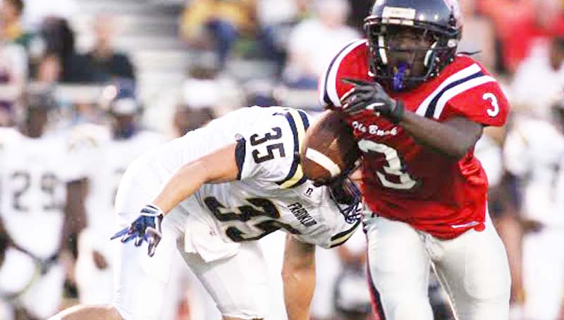 DAILY LEADER / JONATHON ALFORD Brookhaven's Thomas Poole (3) shows off his explosive speed in their home opener against Franklin County Friday night at King Field.