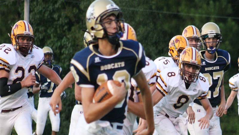 DAILY LEADER / MARTY ALBRIGHT / Bogue Chitto's freshmen quarterback Tucker Lambert (10) has a career game against Enterprise as he runs in a touchdown Thursday night at Troy Smith Field.
