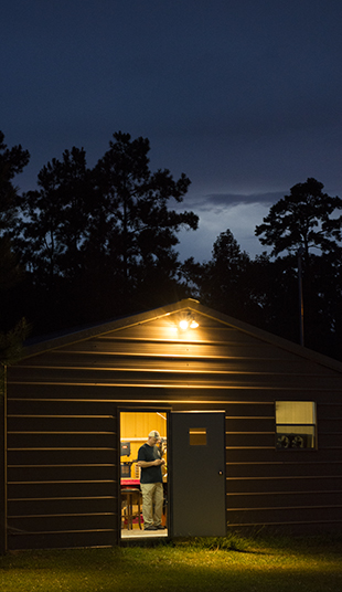 Rushing makes the one-of-a-kind pens in the workshop behind his home after he completes his workday in the Lincoln County Sheriff's Department.
