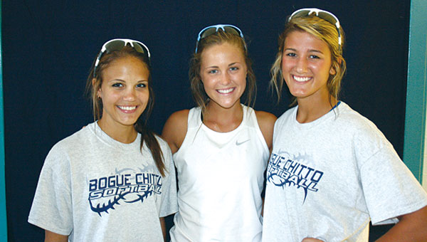 DAILY LEADER / MARTY ALBRIGHT / Bogue Chitto seniors (from left) Daley Roberts, Mallory Allen and Colby Kirkland are eager to begin the 2014 softball season. The Lady Cats debut Aug. 16 at the Franklin Tournament.