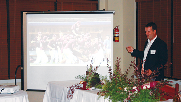 PHOTO SUBMITTED / Michael Boerner, of Weir Boerner Allin Architecture, presents the master plan his company drew up for the Diamond Dawgs.