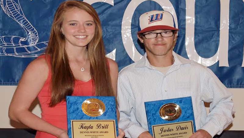 DAILY LEADER / TRACY FISCHER / Dennis White Award - Wesson's Spring Athletic banquet recognized their Dennis White Award winners Kayla Britt (left) and Justus Davis.