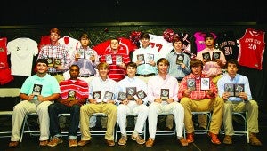  The Loyd Star baseball team was honored during the school’s athletic banquet. Players receiving awards were (seated, from left) Lane Rogers, Rickey Smith Coach’s Award; Dorian Beard, All-District Honorable Mention; Hayden Brownlee, Defensive Player of Year, All-District Honorable Mention; Caleb Yarborough, Most Outstanding Player, All-District First Team, Most Outstanding Pitcher, All-State 2A First Team Selection, MAC All-Star Selection; Jordan Michel, Scholastic Award; Brett Calcote, Offensive Player of Year; All-District First Team; Cade Hodges, All-District Honorable Mention, Rookie of Year; (standing) Levi Redd, All-District First Team, Most Outstanding Pitcher, All-State 2A Second Team Selection; Cole Smith, All-District Honorable Mention, Most Improved Award; Bradyn Brister, Peyton Flowers Heart and Hustle Award, All-District First Team; Konner Allen, All-District First Team, Most Improved Award; Dylan Smith, Rickey Smith Coach’s Award; and Lama Lang, All-District First Team, Rookie of Year.