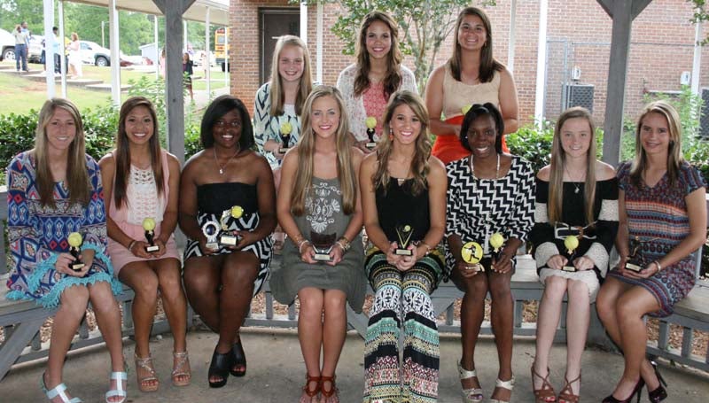 DAILY LEADER / MARTY ALBRIGHT / LADY CATS SOFTBALL HONORS -- The Bogue Chitto softball team was honored during the school's athletic banquet. Players receiving awards were (seated, from left) Terrah Nelson, Best Infielder Award; Cherie Savoie, Coaches Award; Christian Black, Pitcher Award, 2015 MAC All-Star; Mallory Allen, Golden Glove Award; Colby Kirkland, Lady Bobcat Award; Zariah Matthews, Best Outfielder Award, Fastpitch Batting Title; Karly Leake, Most Improved; Alana Nettles, RBI Title Award; (standing) Baileigh Jackson, Coaches Award; Daley Roberts, Down & Dirty Award; and Codi Leggett, Rookie of the Year.