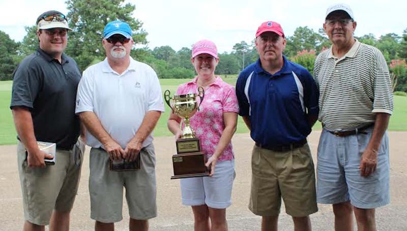 CO-LIN MEDIA / Photo Submitted / CORPORATE CHAMPS - Lowery, Payn, & Leggett captured the Corporate Championship in the 22nd annual Copiah-Lincoln Community College's Foundation Golf Classic held at Wolf Hollow on Co-Lin's Wesson campus. Team members are (from left) Grant McDonnieal, Ricky McInnis, Sharon Payn, Craig Hennington and Foundation board member Bradley Smith. Funds were raised from the tournament to support scholarships and programs at Co-Lin.