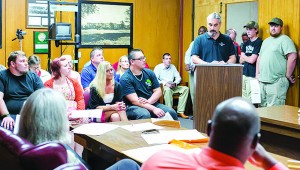 Photo by Kaitlin Mullins Bill Wikstrom, owner of Vaporized e-cigarette/vaping store in Brookhaven, addresses the Board of Aldermen Tuesday night on the proposed amendment to the city’s smoke-free ordinance to include e-cigarettes.