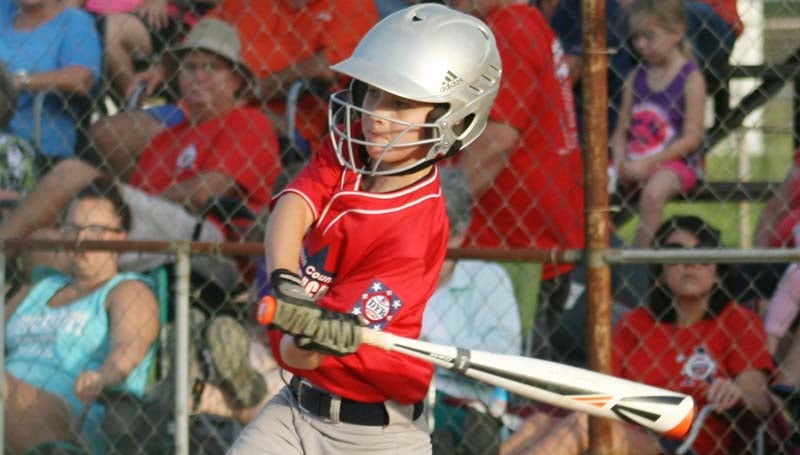 DAILY LEADER / MARTY ALBRIGHT / Caden Yarborough provides a hit for his Lincoln County American All-Stars team in Dixie Youth AAA State Tournament action at Laurel.