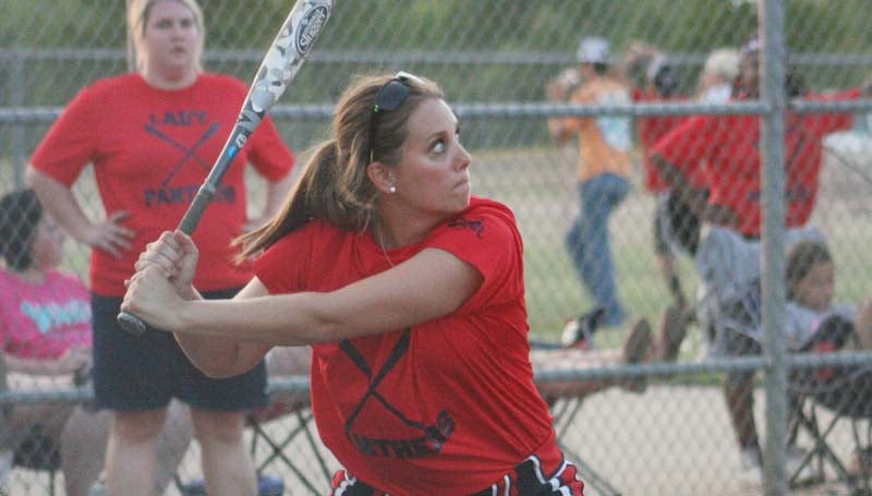 DAILY LEADER / MARTY ALBRIGHT / Brookhaven's Mandy Vinson enjoys a fun day of softball with her friends during the Ole Brook Alumni Softball tournament at the Hansel King Sportsplex.