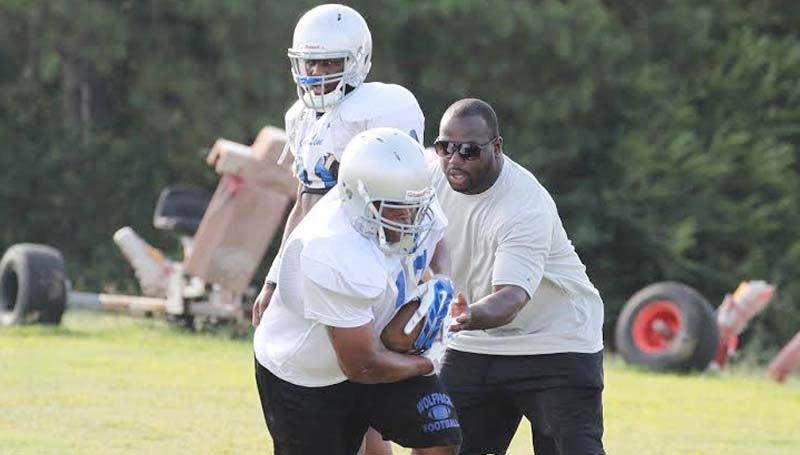 CO-LIN MEDIA / CLIFF FURR / Rod Gibson, working here with Copiah-Lincoln running backs at a recent practice, comes to Wesson after serving as an assistant coach for 12 years at Mississippi Delta Community College.