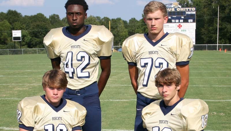DAILY LEADER / MARTY ALBRIGHT / BOBCAT ELDERS - Seniors playing football for the Bogue Chitto Bobcats are (from left, kneeling) Connor Douglas, Kolby Roberts; (standing) Brandon Blackwell and Brandon McKenzie.