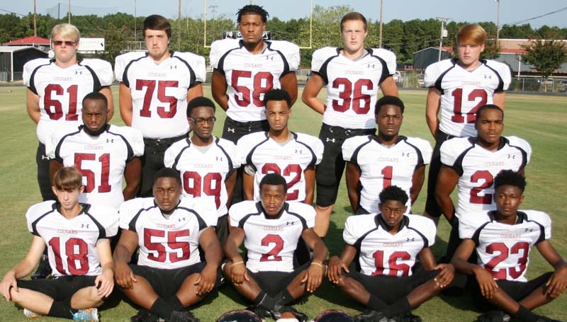 DAILY LEADER / MARTY ALBRIGHT / LCHS ELDERS - Seniors playing football for the Lawrence County Cougars are (from left, front row) Josh Stephens, Blake Williams, Rykendrick Harness, Kejuan Brown, Mark Rhodes; (middle row) Brandon Armstrong, Demarius Manning, Colby Lewis, Marcus Kees, T-Tez Cole; (back row) Patrick Hanna, John Rutland, Jermaine Smith, Lane Rutland and Will Thurman.