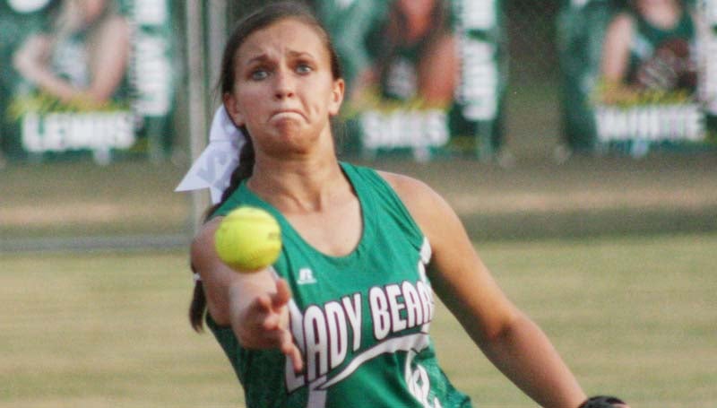 DAILY LEADER / Marty Albright / West Lincoln's MaKennah Redd prepares to deliver pitch to Richland Tuesday night.