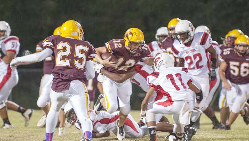 Daily Leader / Teresa Allred / Enterprise's sophomore running back Tanner Waldrop (12) rushed for 134 yards on 18 carries against Prentiss Friday night on Harry Cole Field.