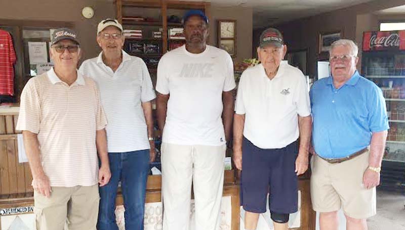 Daily Leader / photo submitted / In Thursday's senior at the Brookhaven Country Club, the team of (from left) Jerry Harper, Yogi Yarbrough, Phillip Autman, John Darington and Craig Crozier finished in first place with a score of 54.