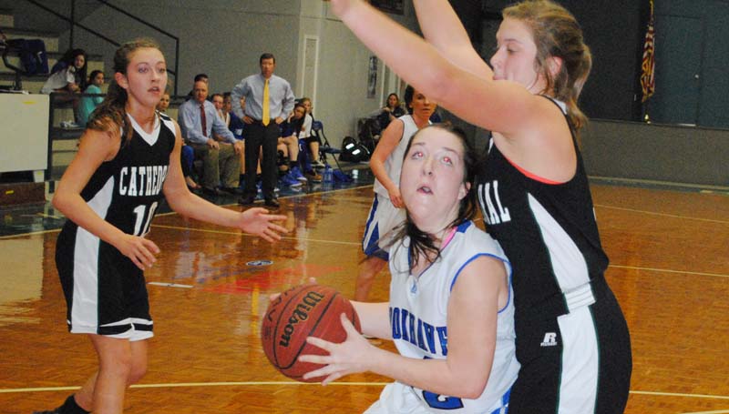 Daily Leader / Marty Albright / Brookhaven Academy's Kailyn Jordan battles in the low post to score in Monday night action against Natchez Cathedral.