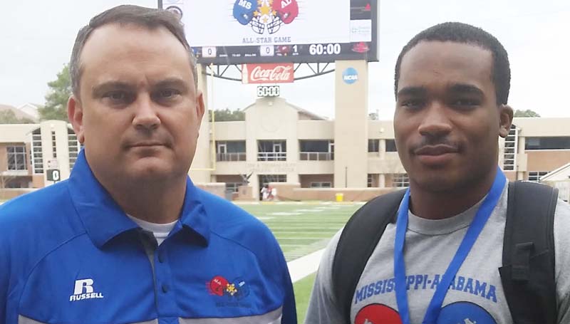 Daily Leader / James O. Covington / Brookhaven head coach Tommy Clopton (left) and Lawrence County senior linebacker T-Tez Cole are ready for Saturday's Mississippi/Alabama All-Star Game at the University of Southern Mississippi.