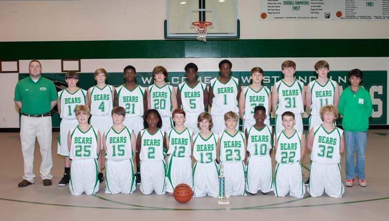 Daily Leader / Teresa Allred / The West Lincoln Junior High Boys basketball team capped off a perfect 11-0 season by winning the 2015 Lincoln County Tournament last week. Team members include: (Front Row, from left) Paul Herring, Caleb Myers, Trevon Jones, Noah Addison, Spencer Maxwell, Barrett Boyd, Anthony Hughes, Jacob Lofton, Jeff Carroll; (Back row) Coach Brooks Smith, Cooper Moak, Justin Pratt, Michael Brothern, Tate Smith, Terrill Lenoir, Keshon Byrd, Travis Hall, Cory Harris, Karlton Byrd, and Manager, Tyler Castillo.