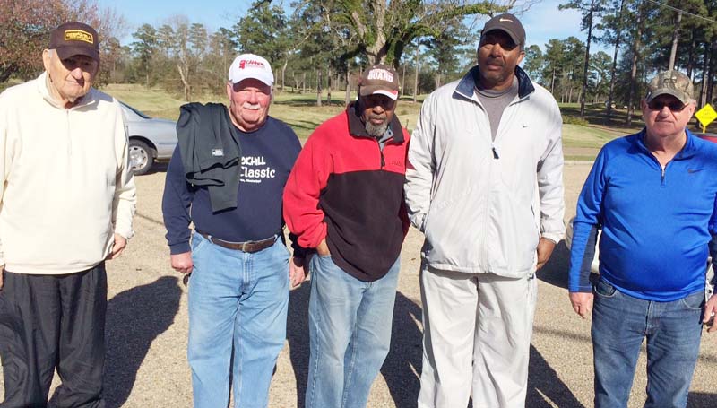 Daily Leader / photo submitted / In Thursday's senior scramble at the Brookhaven Country Club, the team of (from left) John Darrington, Craig Crozier, Jerry Handy, Phillip Autman and Gene Neismith won with a score of 14 under par. Jerry Harper won closest to the pin on hole No. 4 and No. 8, Ronnie Grenn won No. 12 and Kenny Thornhill won No. 17.