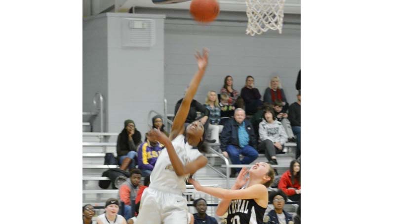 Daily Leader / Stacy Leake / Bogue Chitto's Zariah Matthews score two of her game-high 21 points Friday night against the Natchez Cathedral Lady Green Wave.