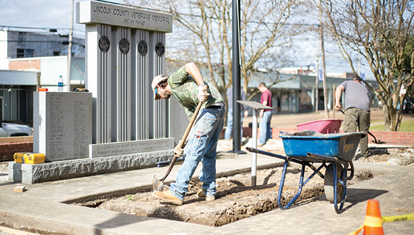 Photo by Kaitlin Mullins / Construction has begun to ready the space in front of the Brookhaven-Lincoln County Government complex for bricks bearing the names of local veterans. The 8-by-8 inch bricks will include name, rank, medals, branch of service and duration of service. Bricks are $75 each. The bricks will be placed around the current memorial located in front of the complex. For more information, call 601-754-2061 or 601-695-0218.