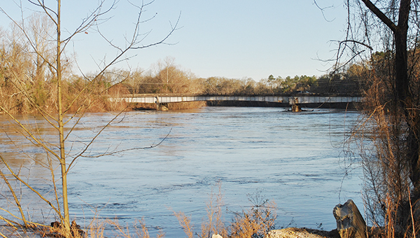 Photo by Kristi Carney / The rising Pearl River flows under the bridge on Old Highway 84 at Atwood Water Park Thursday morning.