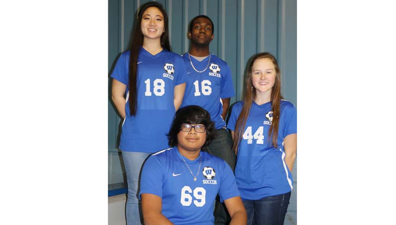 Daily LEader / Photo submitted / Four members of the Wesson soccer team received Most Valuable Region 6 All-District honors (front) Fidel Mellado, Most Valuable Boys Defender; (back, from left) Kim San, Most Valuable Girls Offensive Player; Marcus Jones, Most Valuable Boys Mid-Fielder; and Amber Brinson, Most Valuable Girls Mid-Fielder.