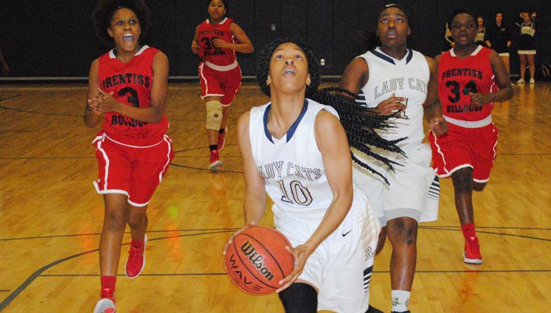 Daily Leader / Marty Albright / Bogue Chitto's Shakirianna Jefferson scores two of her 20 points against the Prentiss Lady Bulldogs Friday night.