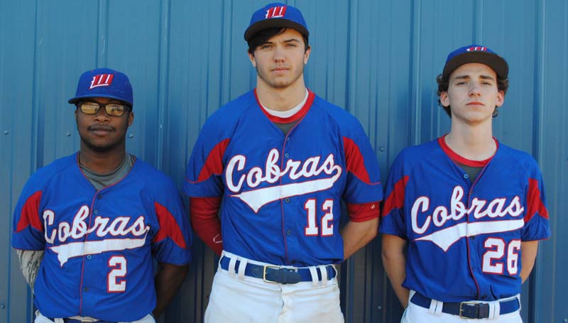 Daily Leader / Marty Albright / Representing the Wesson Cobras in the 2016 baseball season are seniors (from left) Davion Frye, Bolon Tadlock and Max Daughdrill.
