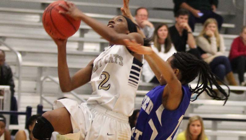 Daily Leader / Amy Rhoads / Bogue Chitto's Zariah Matthews (2) powers to the basket for an easy layup against Sacred Heart Monday night in girls' Class 1A state playoff action.