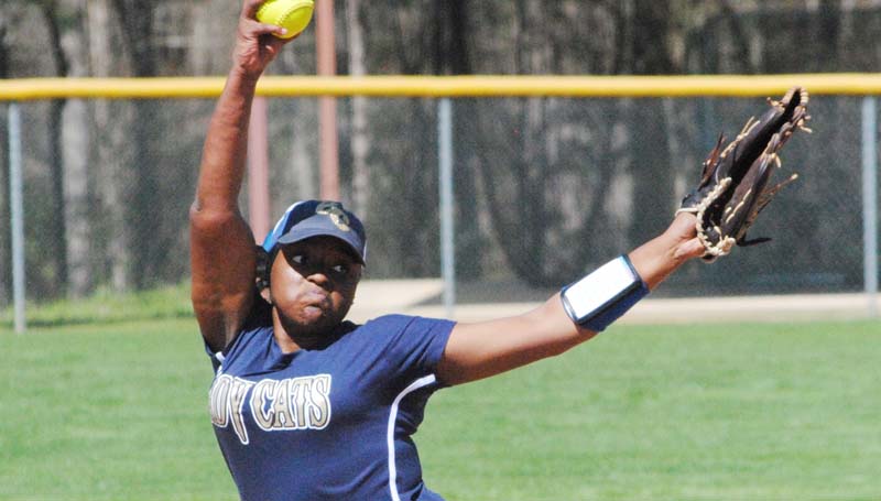 Daily Leader / Marty Albright / Bogue Chitto's Christian Black pitches the win in Monday softball action against West Lincoln.