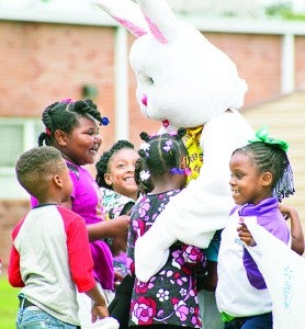 Above, the allure of the Easter Bunny distracted many kids from the mission.