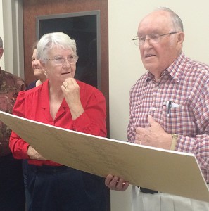 Gloria Frost of Franklin County speaks with John Paul Smith who presented a talk on the Lincoln County Smith families Thursday evening at First Baptist Church Ministry Center. The Lincoln County Historical and Genealogical Society hosted the event.