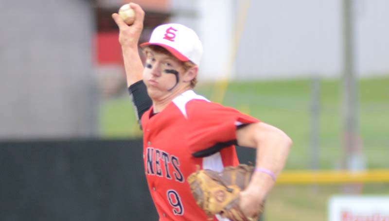 Daily Leader / Marty Albright / Loyd Star's senior Levi Redd prepares to deliver his pitch to Region 7-2A and Lincoln County rival Enterprise Friday night.