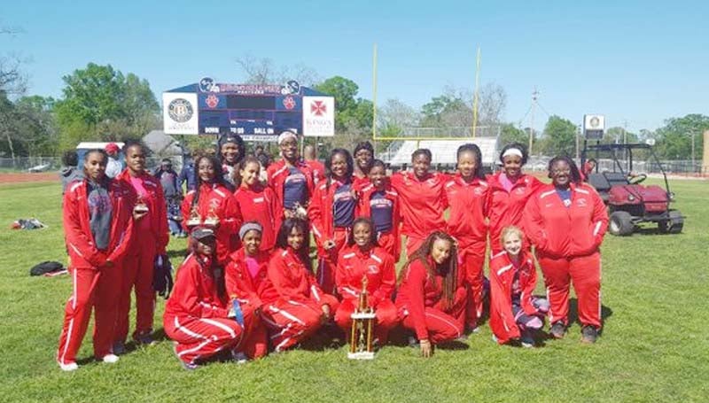 Daily Leader / Photo submitted / The Brookhaven Lady Panthers' track and field team captured first place overall Tuesday as they hosted an Invitational at King Field. Members of the team are (kneeling, from left) Tatyana Crump, Maria Wilson, Brittney Hill, Johnaya Williams, LaDericka May, Gracie Gray, (standing) Vanessa Tolentino, Ayanna McNairy, Miyah Miller, Tamia Stallings, Chicago Collins, Arnancy Arnold, Shantraille Haynes, Yacuriana Braxton, Danielle Culbert, Jerricka Williams, Deoushanay Lewis, Artia Robinson and Kira Gibson.