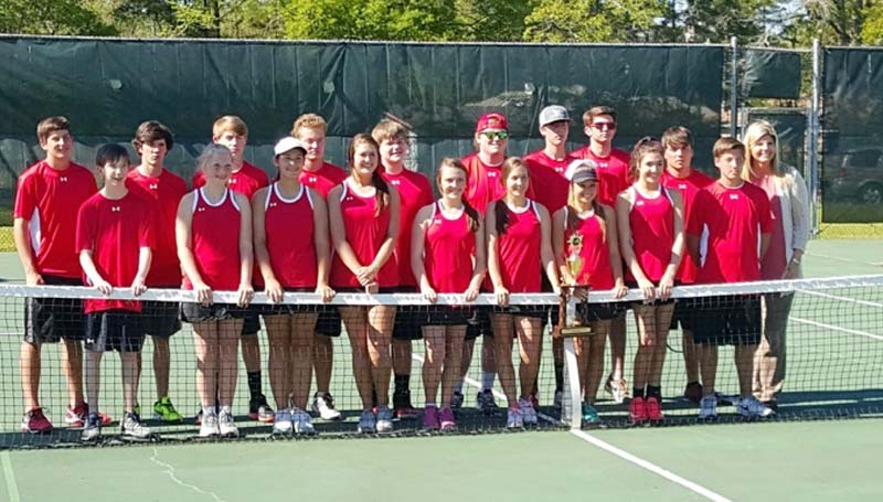 Daily Leader / Photo submitted / The Loyd Star Hornet netters captured the division crown in tennis after defeating West Lincoln. Members of the tennis team are (front row, from left) Kelsey Smith, Tessa Smith, Morgyn Brister, Lani Smith, Anna Thomas, Madisyn Brister, Ashlyn Locke, Caylee Yarborough, Brantley Brister; (back) Blayne Brister, Lee Thomas, Tucker Hoeniges, Bryson Brister, Will McCullough, Connor Crosby, Gavin Thomas, Reid Butler, Ryan Nevels and Coach Rhonda Hart.