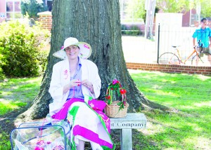 A Brookhaven Regional Arts Guild artist crochets during the event.