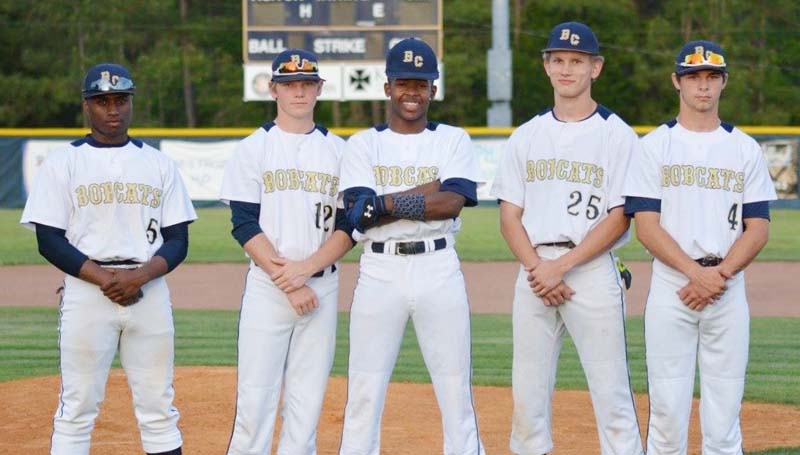 Daily Leader / Stacy Leake / The Bogue Chitto baseball team celebrated Senior Night Thursday night against Salem as they recognized seniors (from left) Rudy Brumfield, Connor Douglas, De Nunnery, Brandon Mckenzie and Kobe Roberts.