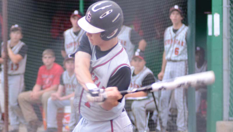 Daily Leader / Marty Albright / Loyd Star's Parker Flowers hits a two-run homerun in the third inning against the Bears.