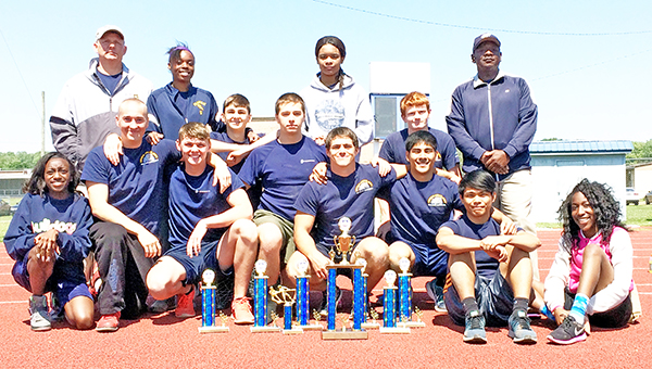 Pictured from the regional meet are (kneeling, from left) Takia Jackson, Scout Earls, John Farrell, Mason Farrell, Kye Helton, Zeb Higgs, Cody Burris, Joshua Dela Cruz, Jexequiel Dela Cruz, Ayanna Bratton; (standing) Col. Craig Weaver, Taraniqua Hilliard, Quaneshia Carradine and Sgt. John Jones