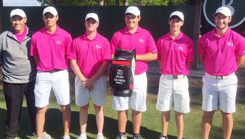 Co-Lin Media / The Co-Lin golf team captures first place in the Meridian Tournament Tuesday. Members of the Wolfpack golf team are from left, Coach Ronny Ross, Jason Byrd of Wesson, Brandon Blakney of Brandon, Joseph Dendy of Brandon, Philip Heine of Madison, and Cole Arseneault of Baton Rouge, Louisiana.