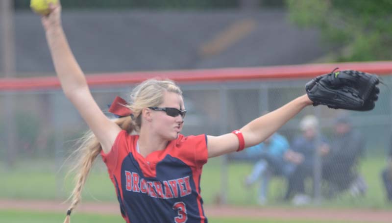 Daily Leader / File photo / Brookhaven's Katherine Shell secures the victory on the rubber against Bogue Chitto Saturday. Shell finished with five strikeouts and three walks. At the plate, she hit two homeruns.