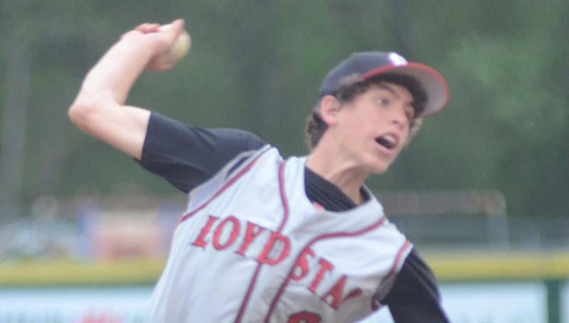 Daily Leader / File Photo / Loyd Star’s Cade Hodges finishes with five strikeouts and two walks against Natchez Cathedral Saturday.