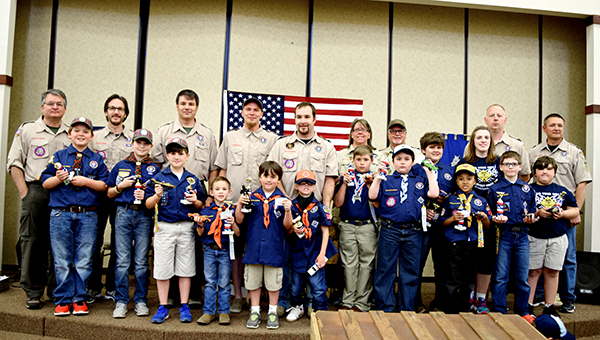 Photos by Julia Miller / Pack 119’s Pinewood Derby was held April 2 and abided by Boy Scouts of America’s rules which sets a weight and size limit for each car. The first through third place in each troop received a trophy. The winner of each troop competed for the overall pack title.