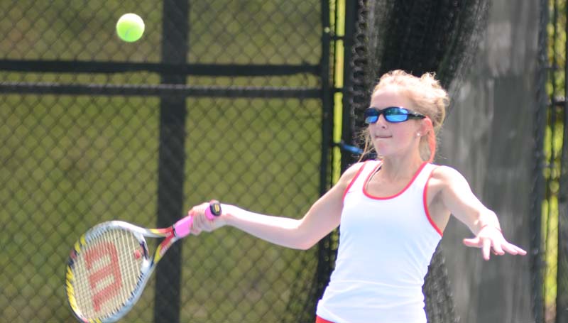 Daily Leader / File Photo / Brookhaven's Maggie Massengill returns a serve in mixed double action against Pascagoula.